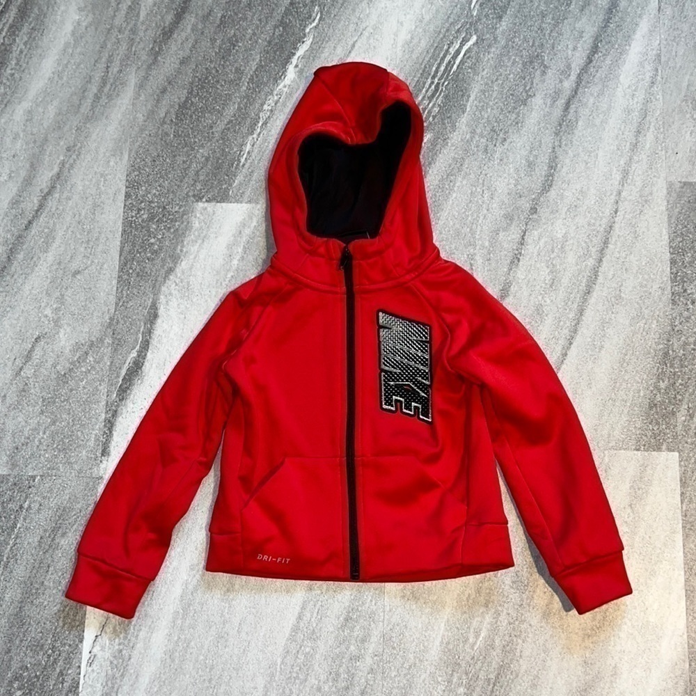 Red Nike zip up hoodie‎ size 3T Dri Fit, used excellent condition unisex